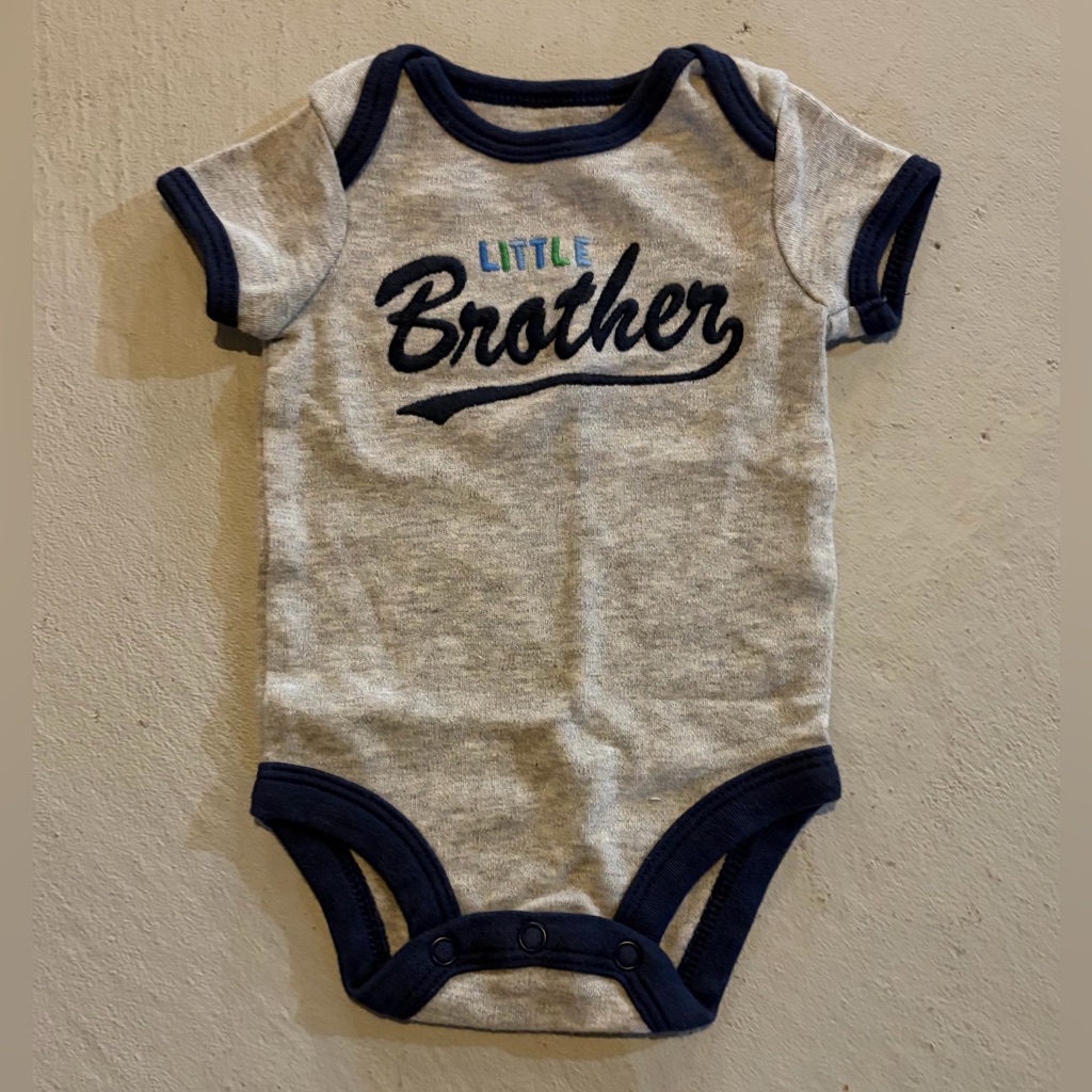 Little Brother Gray & Navy Short Sleeve Newborn Onesie